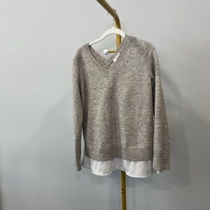 LOFT Beige Layered Knit Pullover Sweater V-Neck Long Sleeve Solid Size M